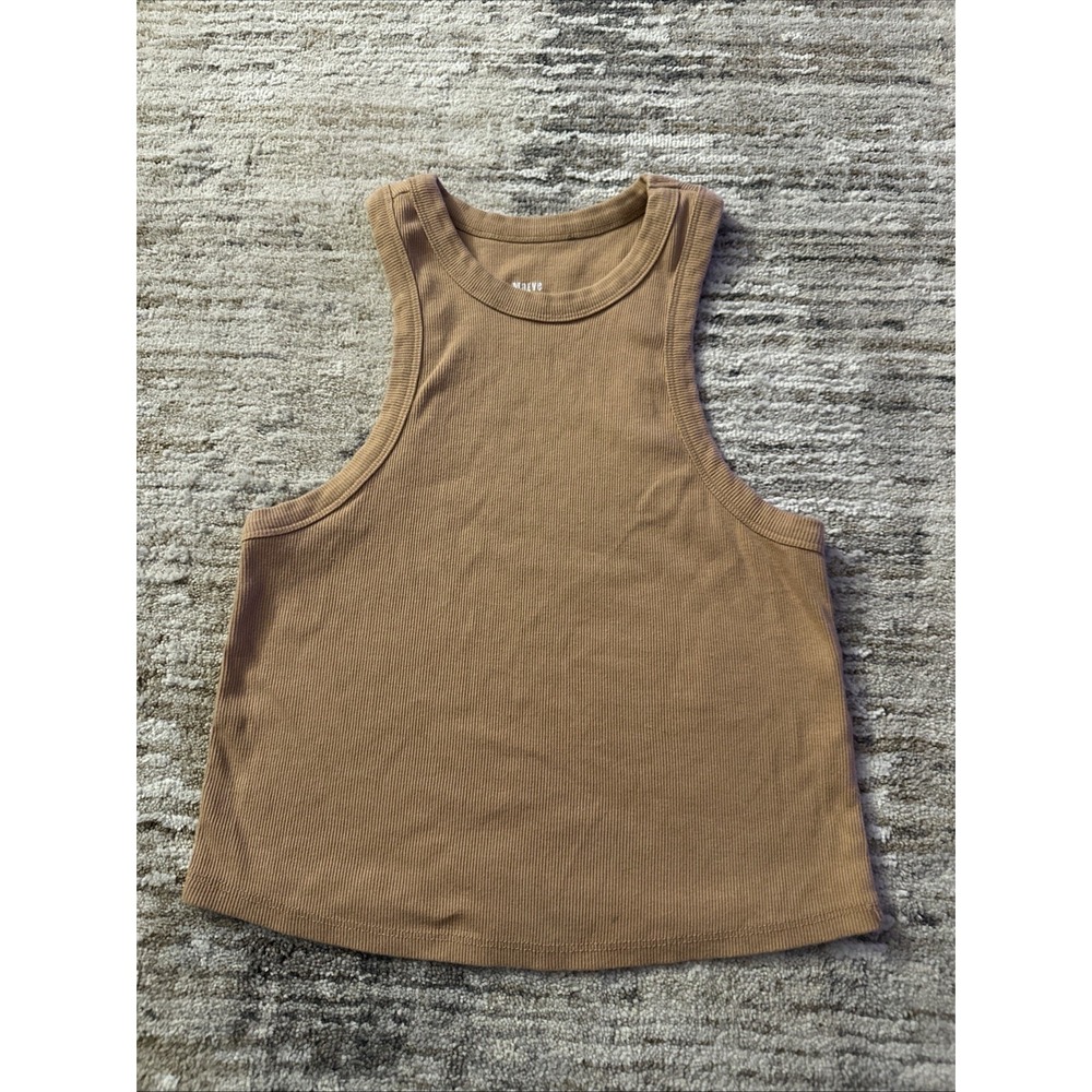 Maeve Anthropologie Brown Ribbed High Neck Racerback Tank Top Size M OB1511500
